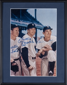 Mickey Mantle, Billy Martin and Whitey Ford Triple Signed 8x11" Framed Photo (JSA)